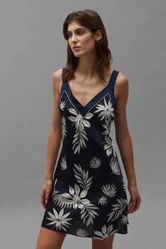 OVS, Camasa de noapte cu frunze tropicale, bleumarin inchis, alb, grej, 2XL OVS, Camasa de noapte cu frunze tropicale, bleumarin inchis, alb, grej, 2XL