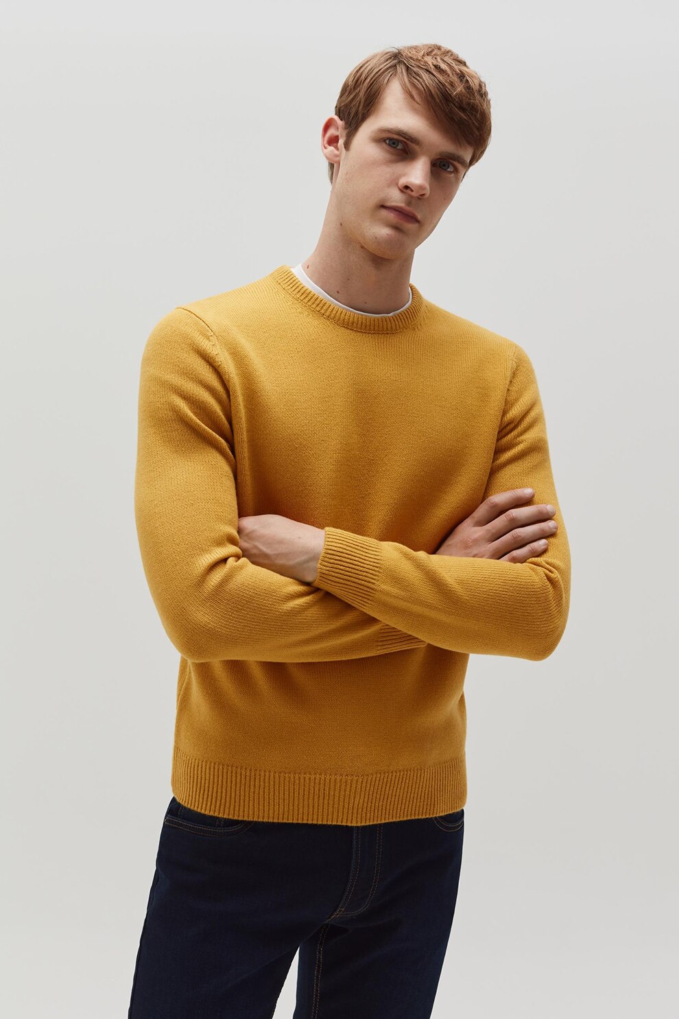 OVS, Pulover cu decolteu la baza gatului si guler cu striatii, Ocru, 2XL