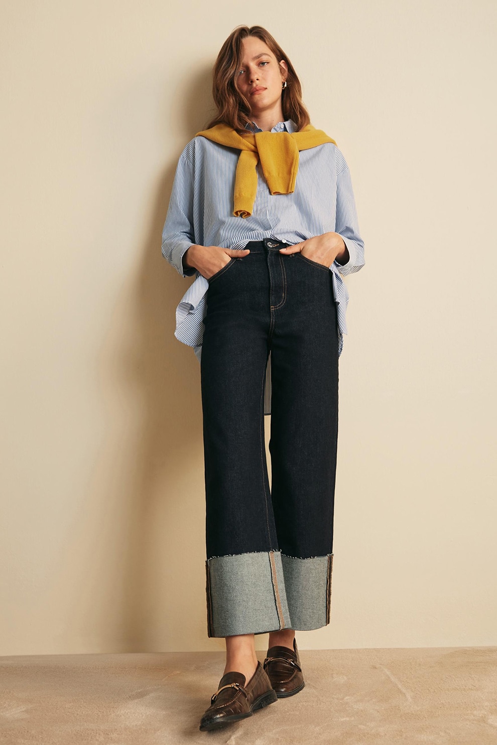 OVS, Blugi bootcut crop cu talie medie, Bleumarin inchis