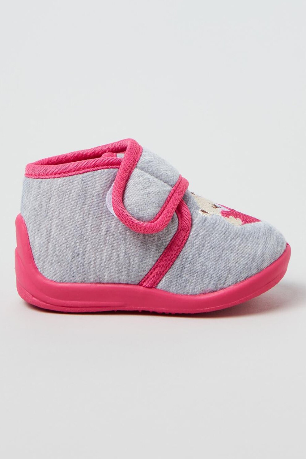 OVS, Pantofi cu velcro si detaliu brodat, Gri melange/Roz aprins