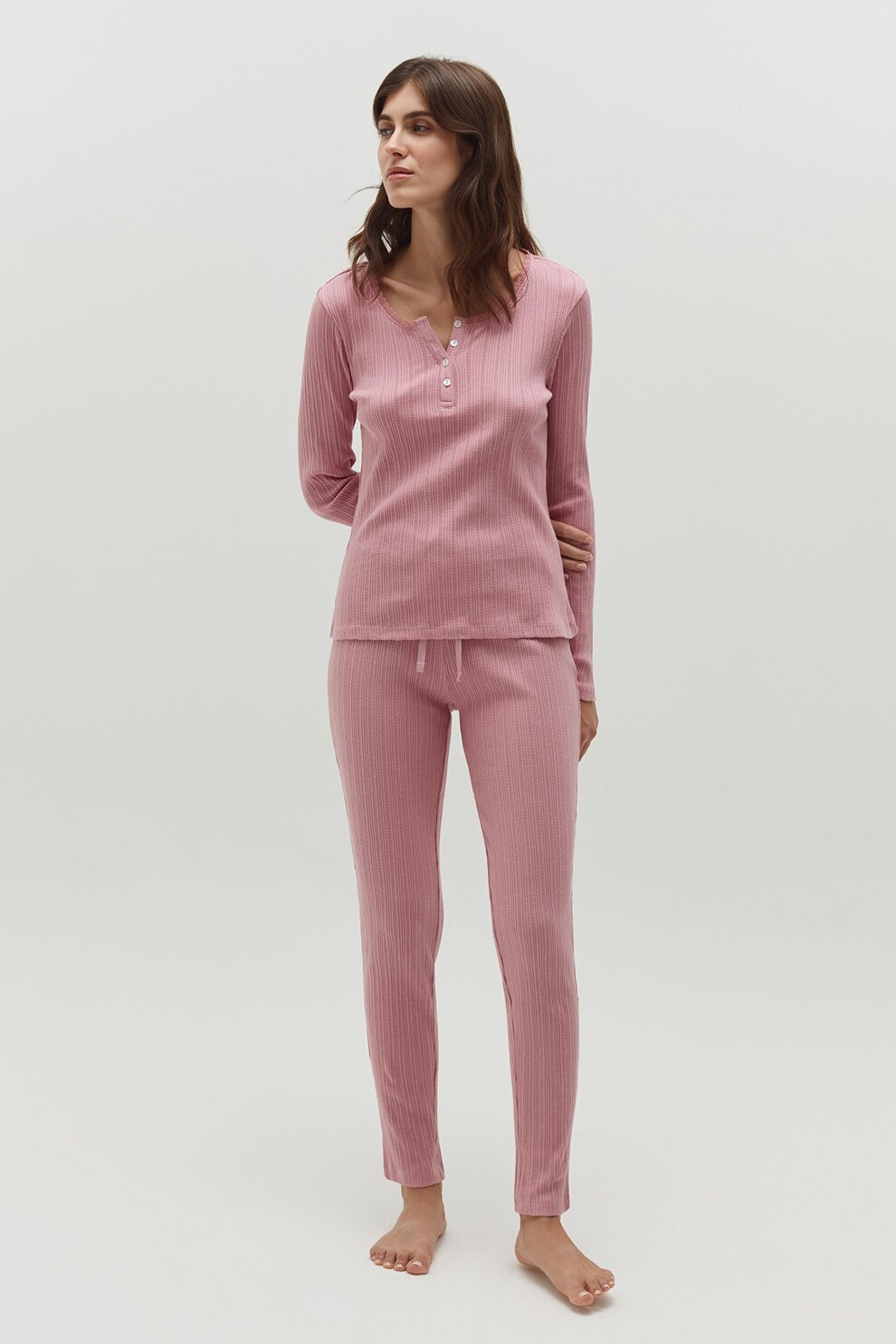 OVS, Pantaloni de pijama cu aspect striat, Roz