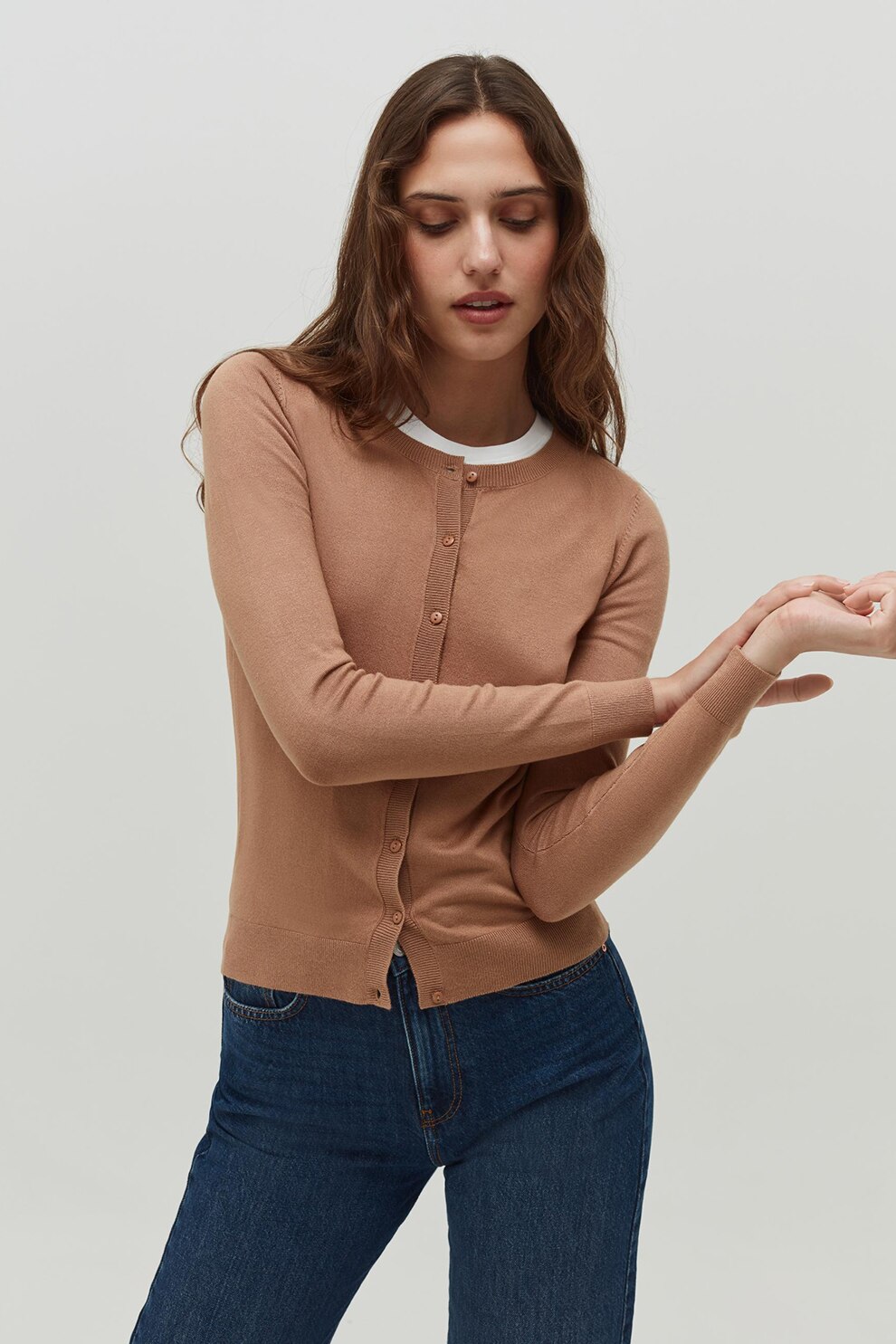 OVS, Cardigan cu margini striate, Cafeniu