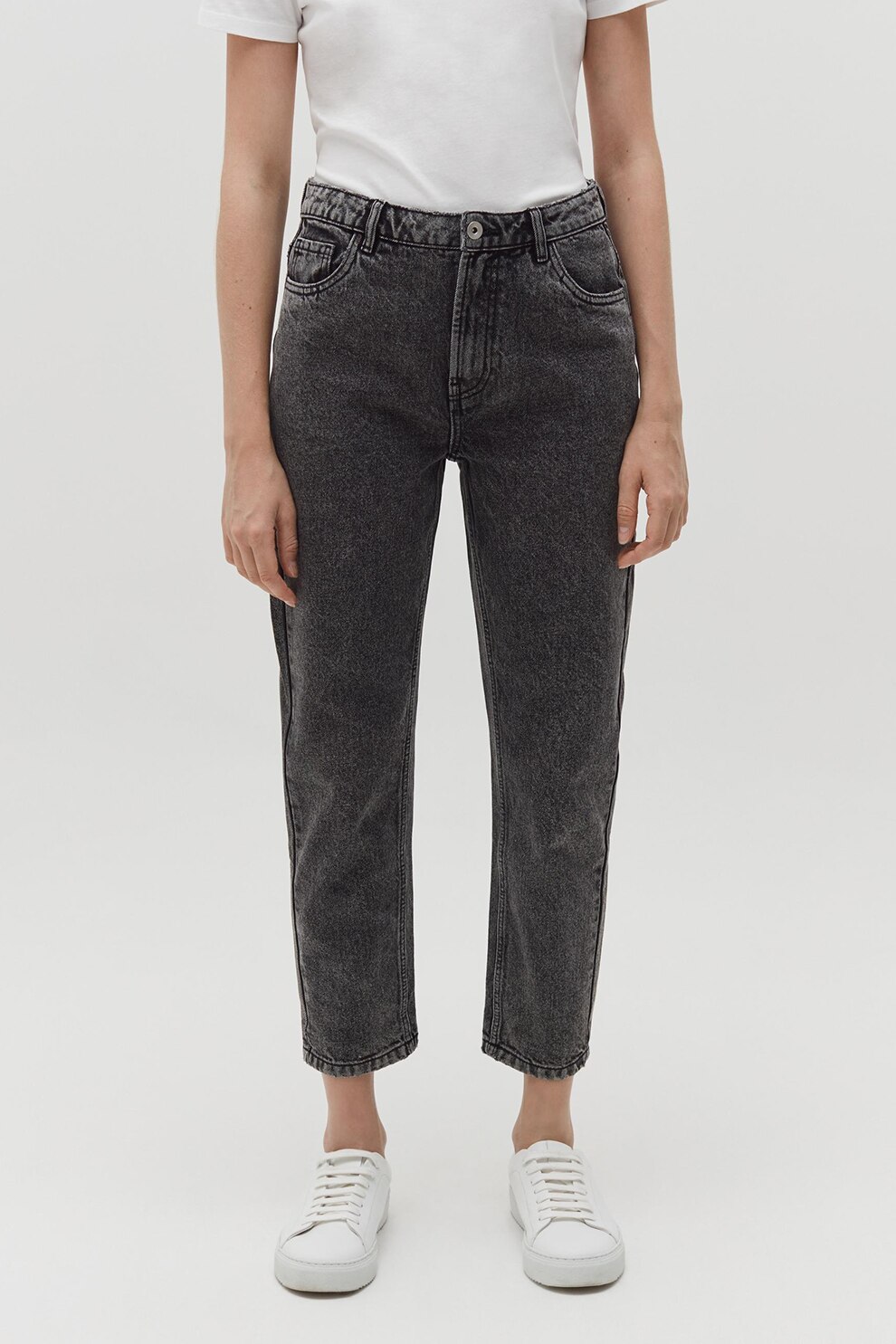 OVS, Blugi mom-fit cu aspect decolorat, Gri inchis