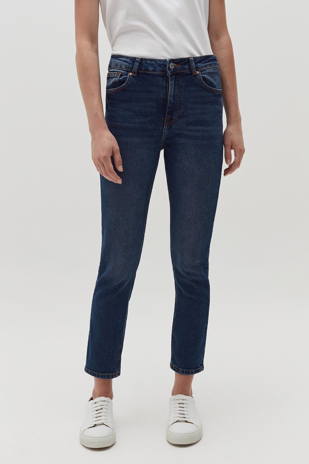 OVS, Blugi crop cu talie medie, Albastru inchis