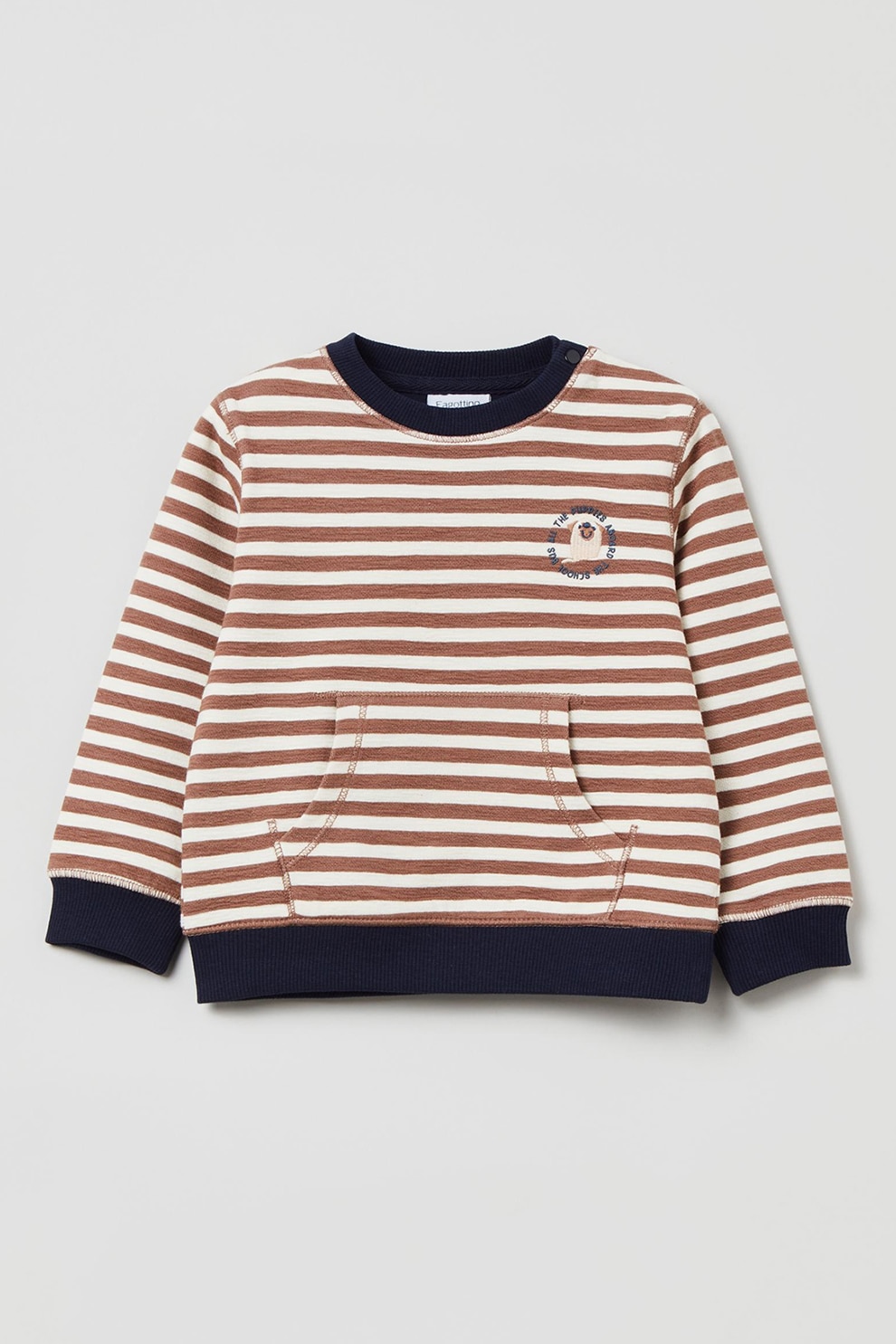 OVS, Bluza sport in dungi cu buzunar kangaroo, Maro/Alb/Bleumarin inchis