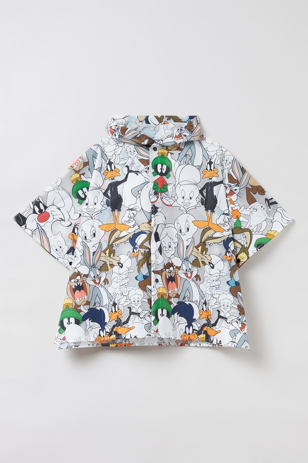 OVS, Jacheta cu gluga si model cu desene, Gri cenusa/Alb/Negru