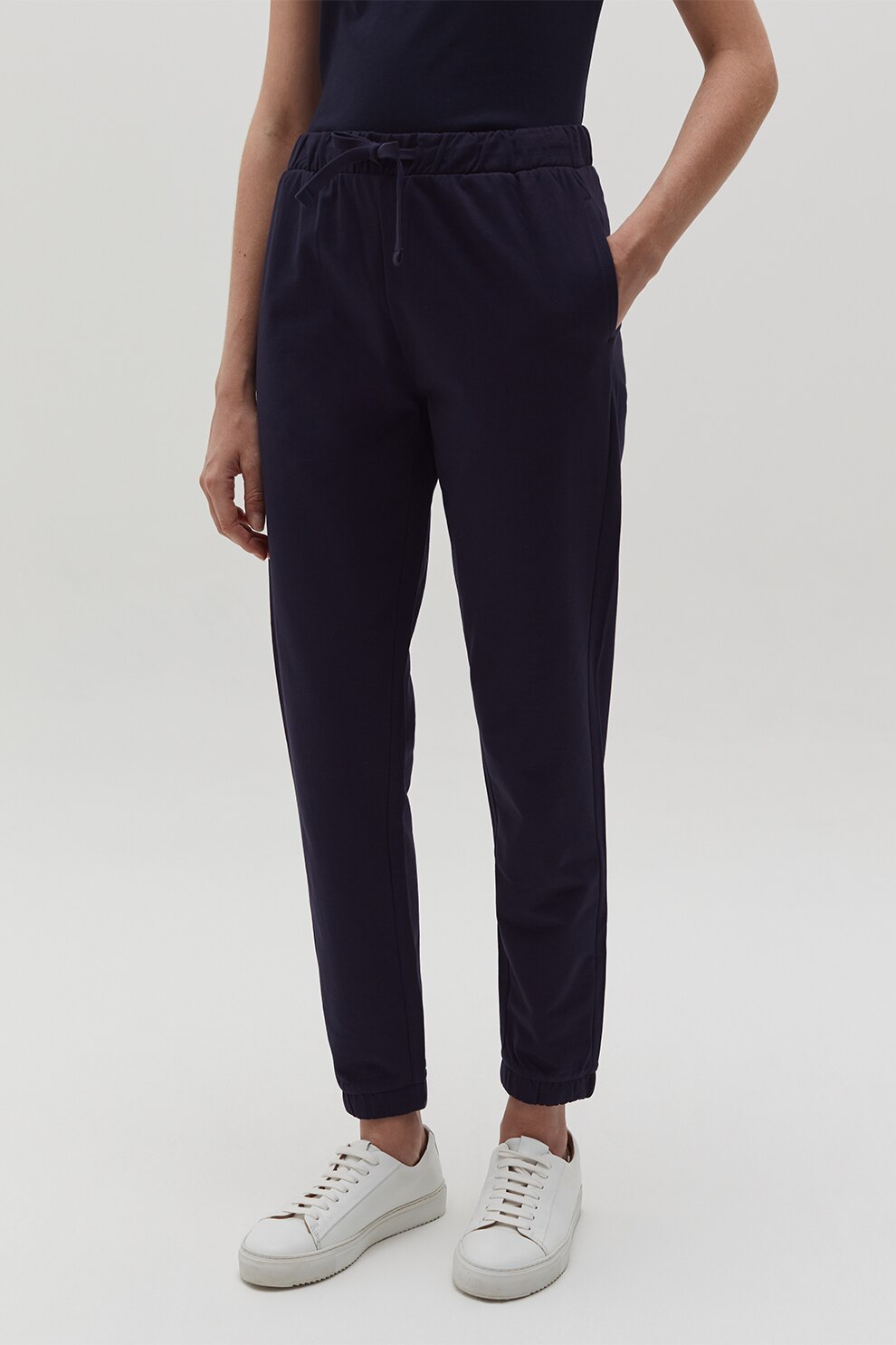 OVS, Pantaloni sport de bumbac cu buzunare, Bleumarin inchis, S