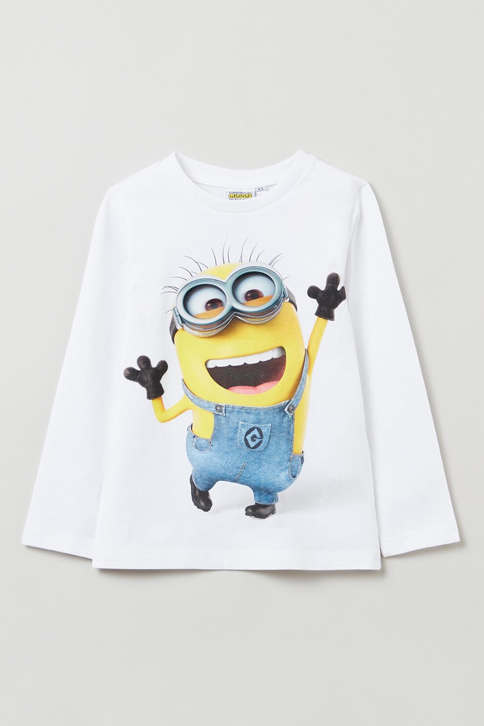 OVS, Bluza de bumbac cu imprimeu tematic Minions, Alb/Albastru/Galben