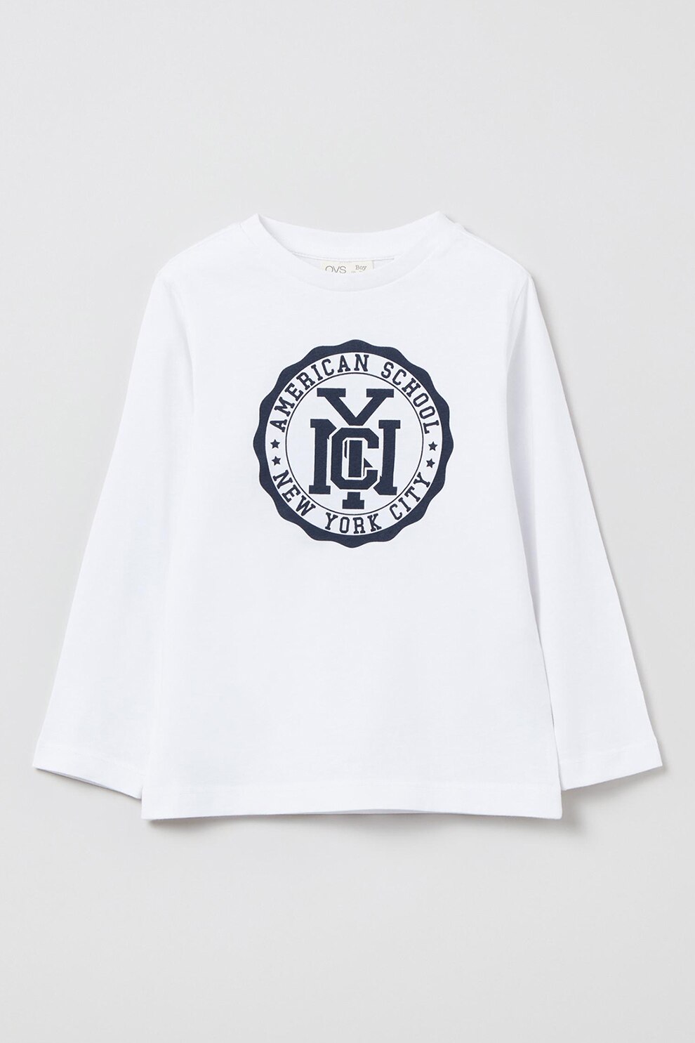 OVS, Bluza de bumbac cu imprimeu, Alb/Bleumarin inchis