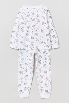 OVS, Pijama cu maneci lungi si model koala, Alb/Gri inchis/Roz OVS, Pijama cu maneci lungi si model koala, Alb/Gri inchis/Roz