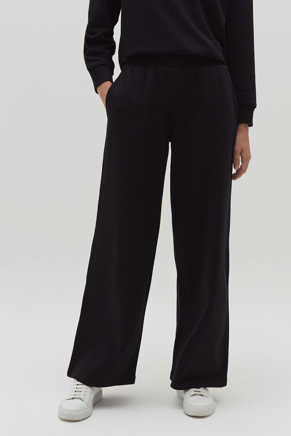 OVS, Pantaloni sport drepti din amestec de bumbac, Negru