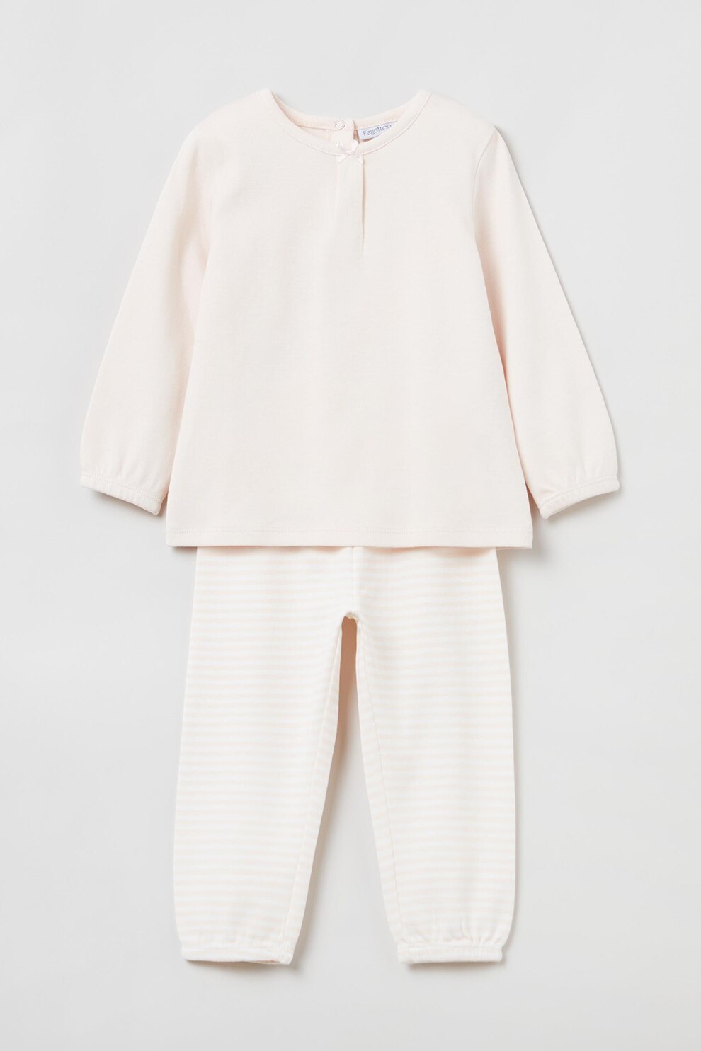 OVS, Pijama lunga de bumbac cu funda, Alb fildes