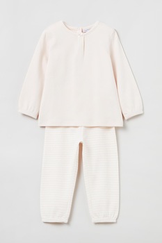 OVS, Pijama lunga de bumbac cu funda, Alb fildes OVS, Pijama lunga de bumbac cu funda, Alb fildes