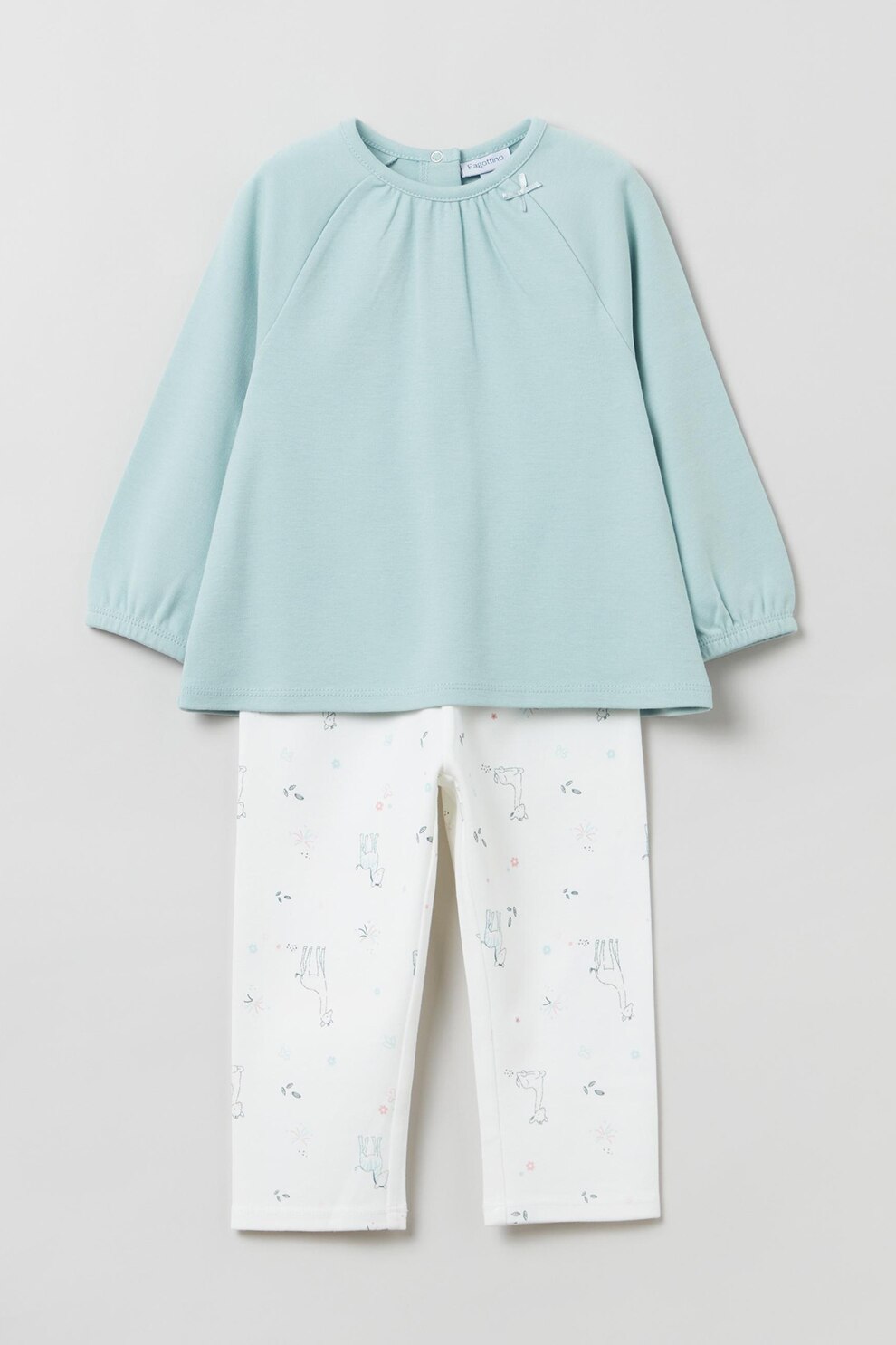 OVS, Pijama lunga de bumbac cu funda, Bleu/Alb