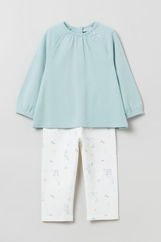 OVS, Pijama lunga de bumbac cu funda, Bleu/Alb OVS, Pijama lunga de bumbac cu funda, Bleu/Alb