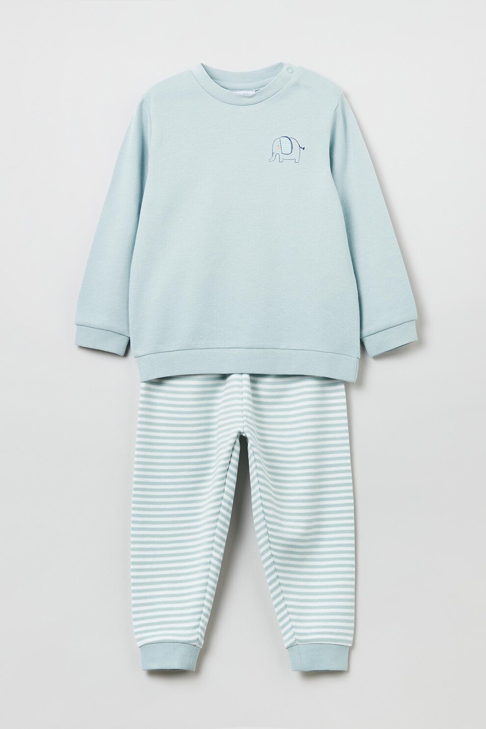 OVS, Pijama de bumbac cu dungi, Bleu/Alb
