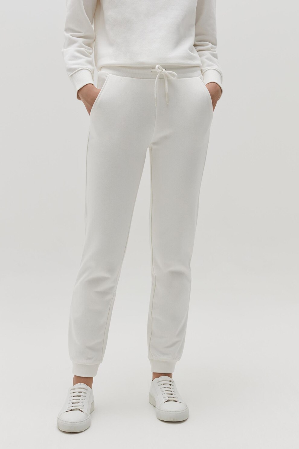 OVS, Pantaloni sport regular fit cu snur, Alb