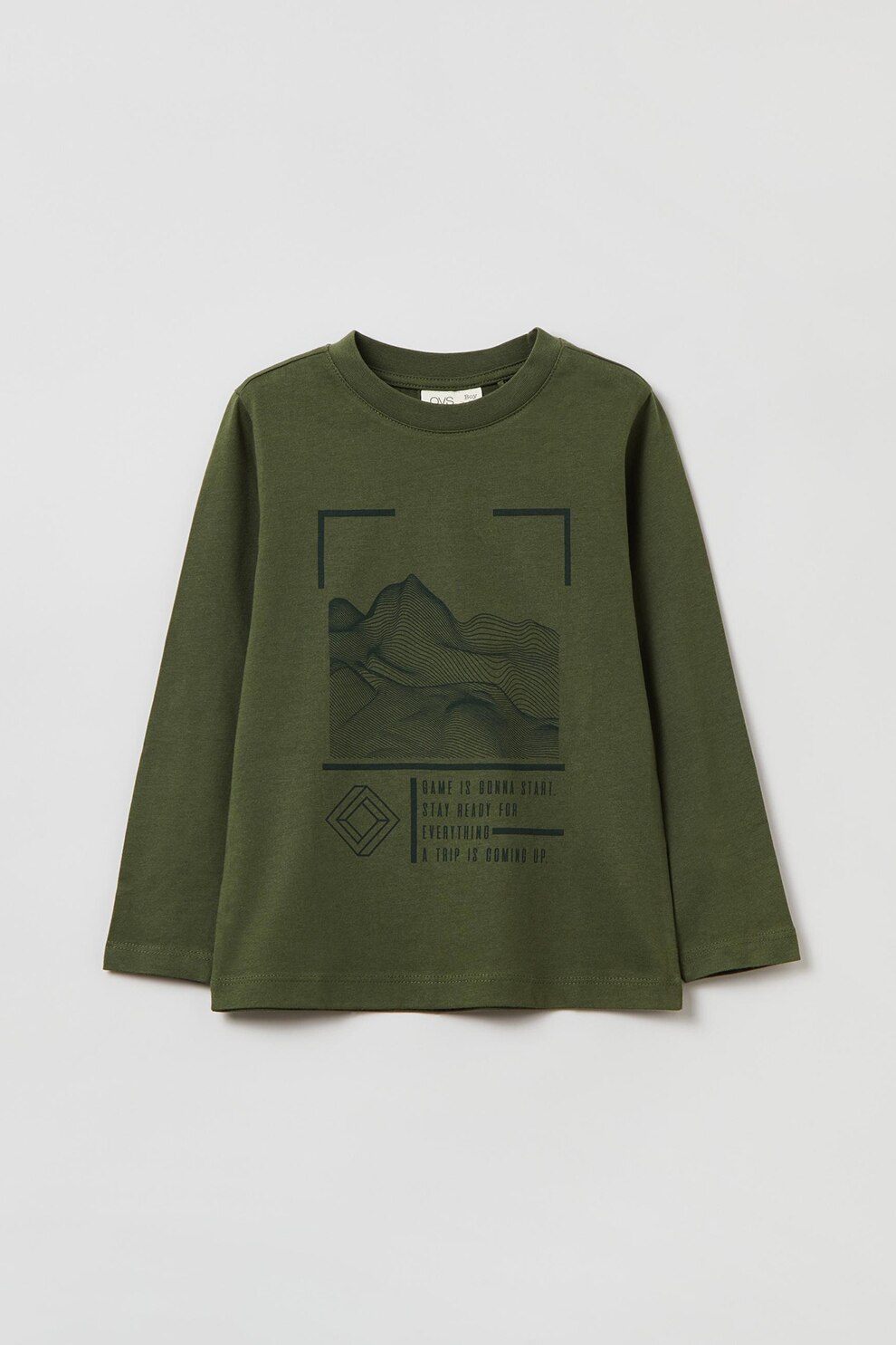 OVS, Bluza de bumbac cu model grafic si text, Verde militar
