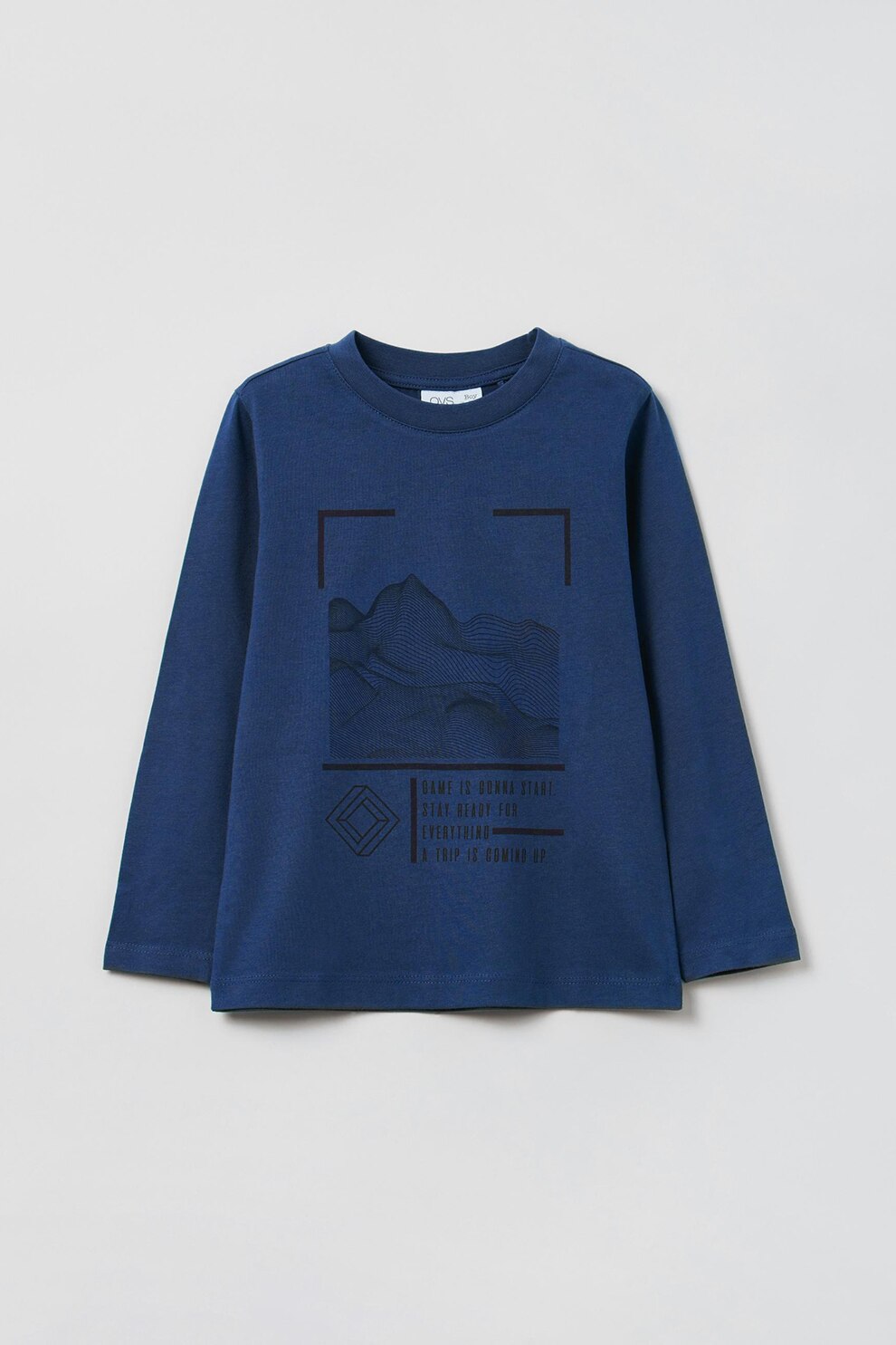 OVS, Bluza de bumbac cu model grafic si text, Albastru inchis