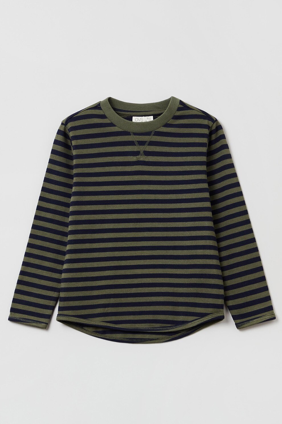 OVS, Bluza de bumbac cu model in dungi, Verde militar/Negru