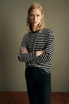 OVS, Bluza de bumbac cu model in dungi, Negru/Alb OVS, Bluza de bumbac cu model in dungi, Negru/Alb