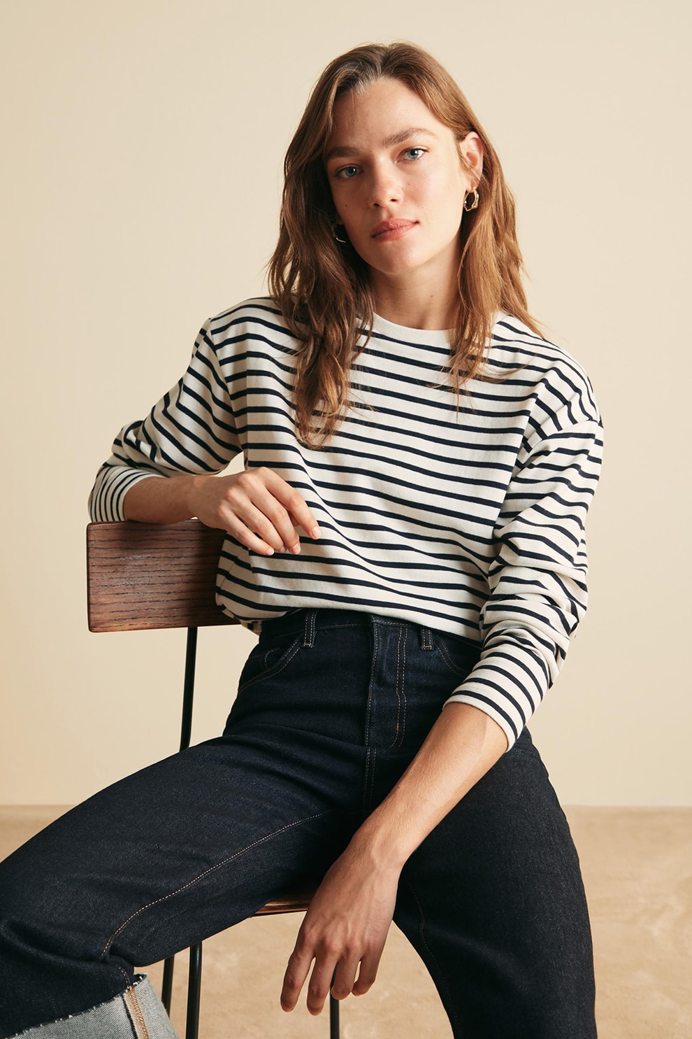 OVS, Bluza de bumbac cu model in dungi, Alb/Negru