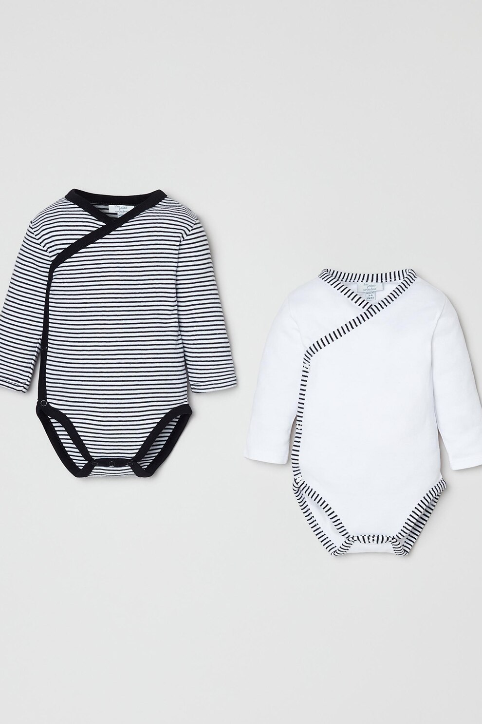 OVS, Set de body de bumbac cu dungi, 2 piese, Alb/Negru