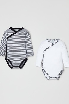 OVS, Set de body de bumbac cu dungi, 2 piese, Alb/Negru OVS, Set de body de bumbac cu dungi, 2 piese, Alb/Negru