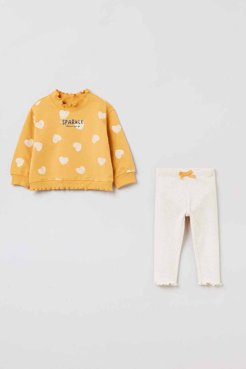 OVS, Set de bluza sport si pantaloni sport cu imprimeu - 2 piese, Galben/alb prafuit, 98 CM