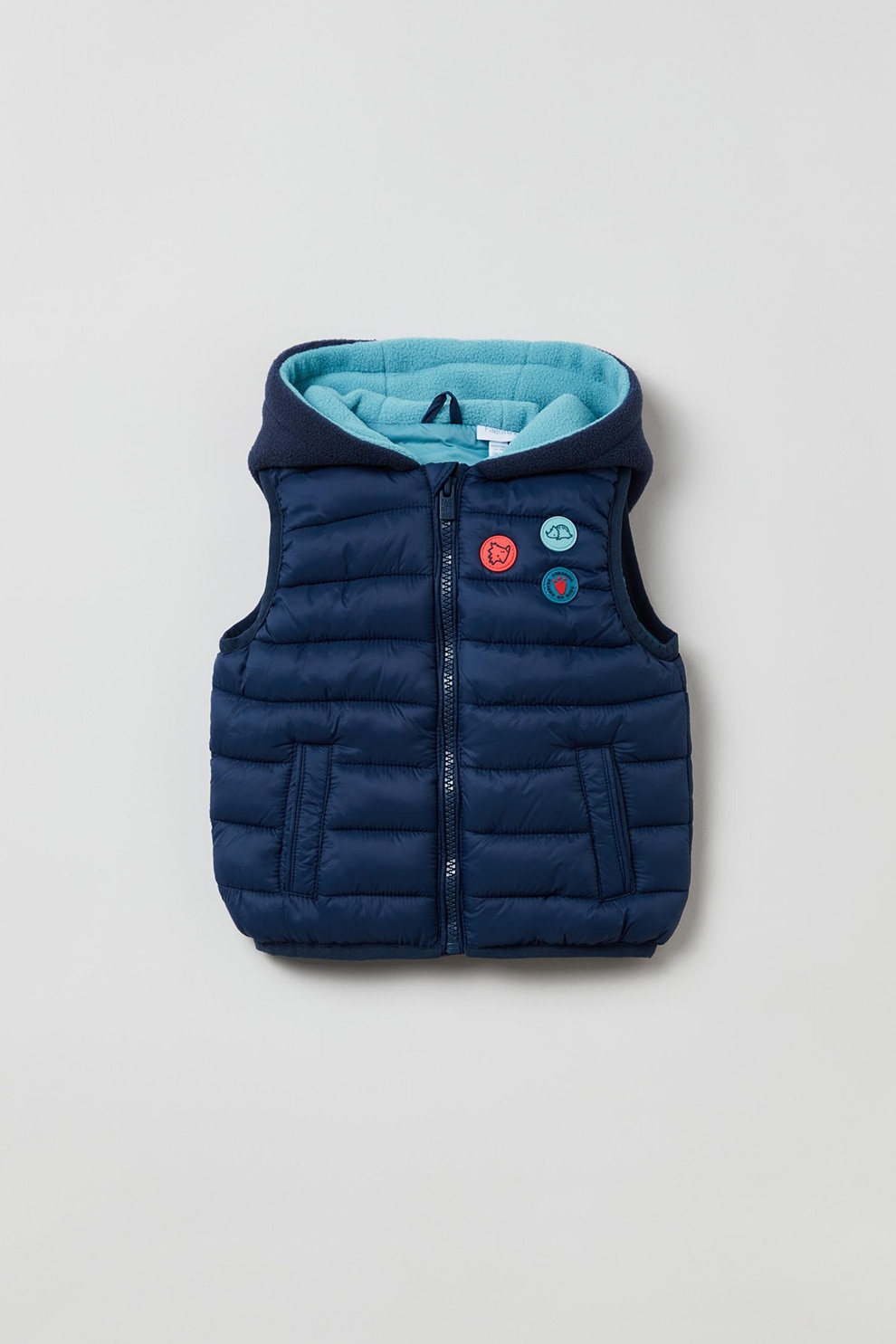 OVS, Vesta cu vatelina, gluga si design matlasat, Bleumarin, 74 CM