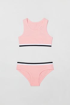 OVS, Set de bustiera si chiloti cu garnitura contrastanta, Roz pal OVS, Set de bustiera si chiloti cu garnitura contrastanta, Roz pal