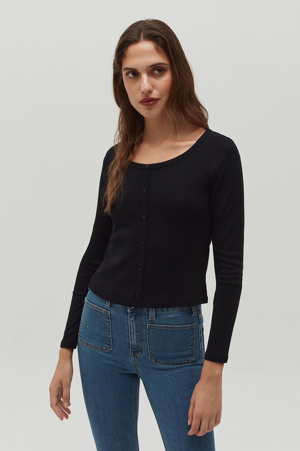 OVS, Bluza tricotata fin cu nasturi decorativi, Negru