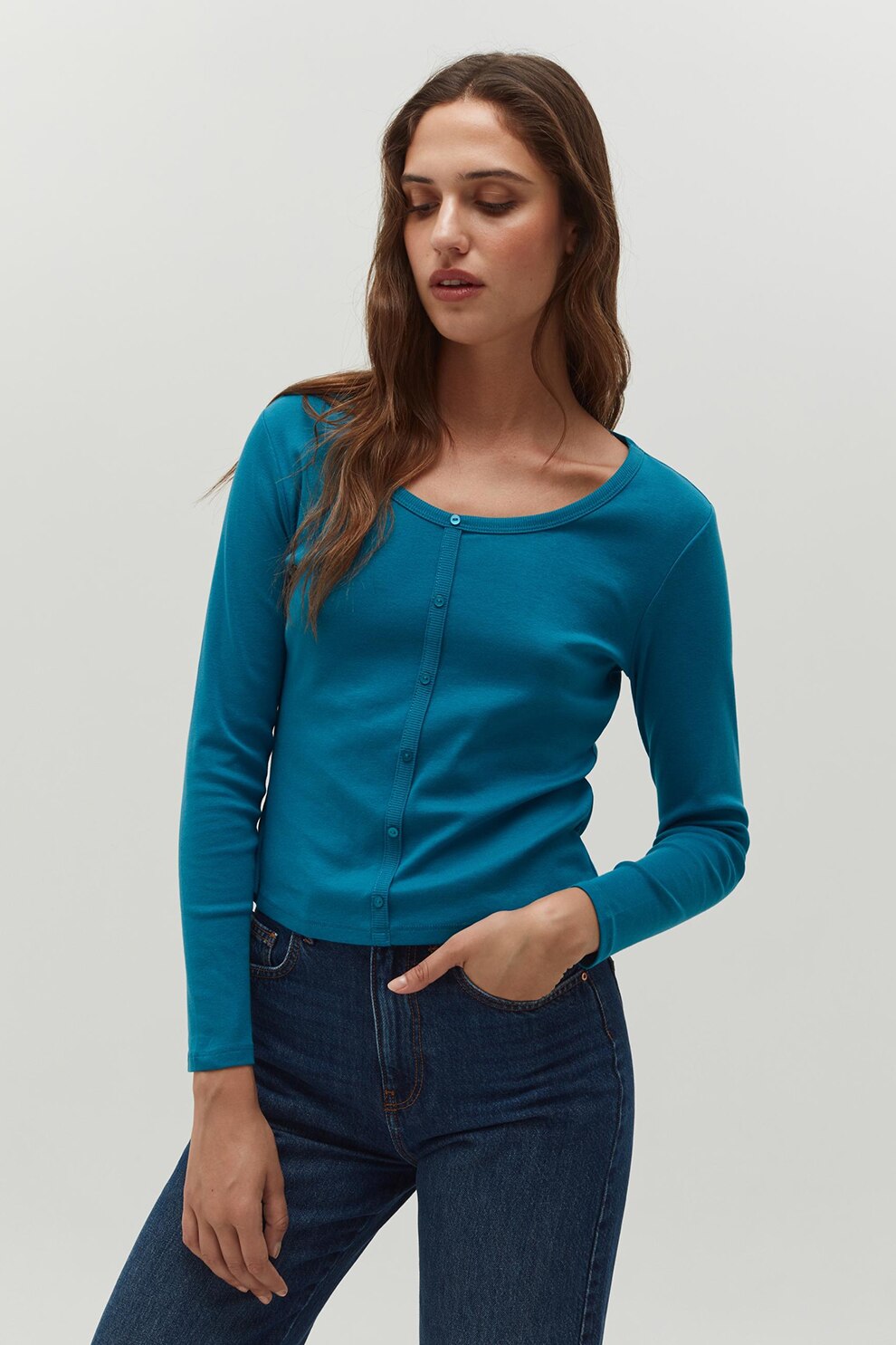 OVS, Bluza cu nasturi decorativi, Albastru petrol