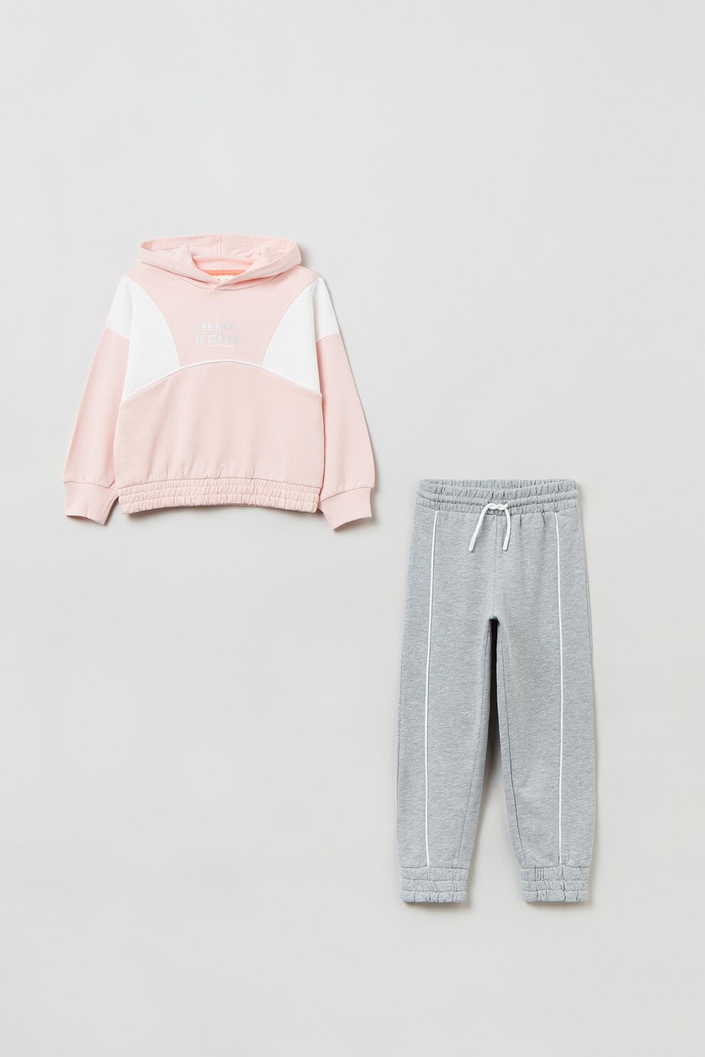 OVS, Set de hanorac si pantaloni sport - 2 piese, Roz pal/Gri melange