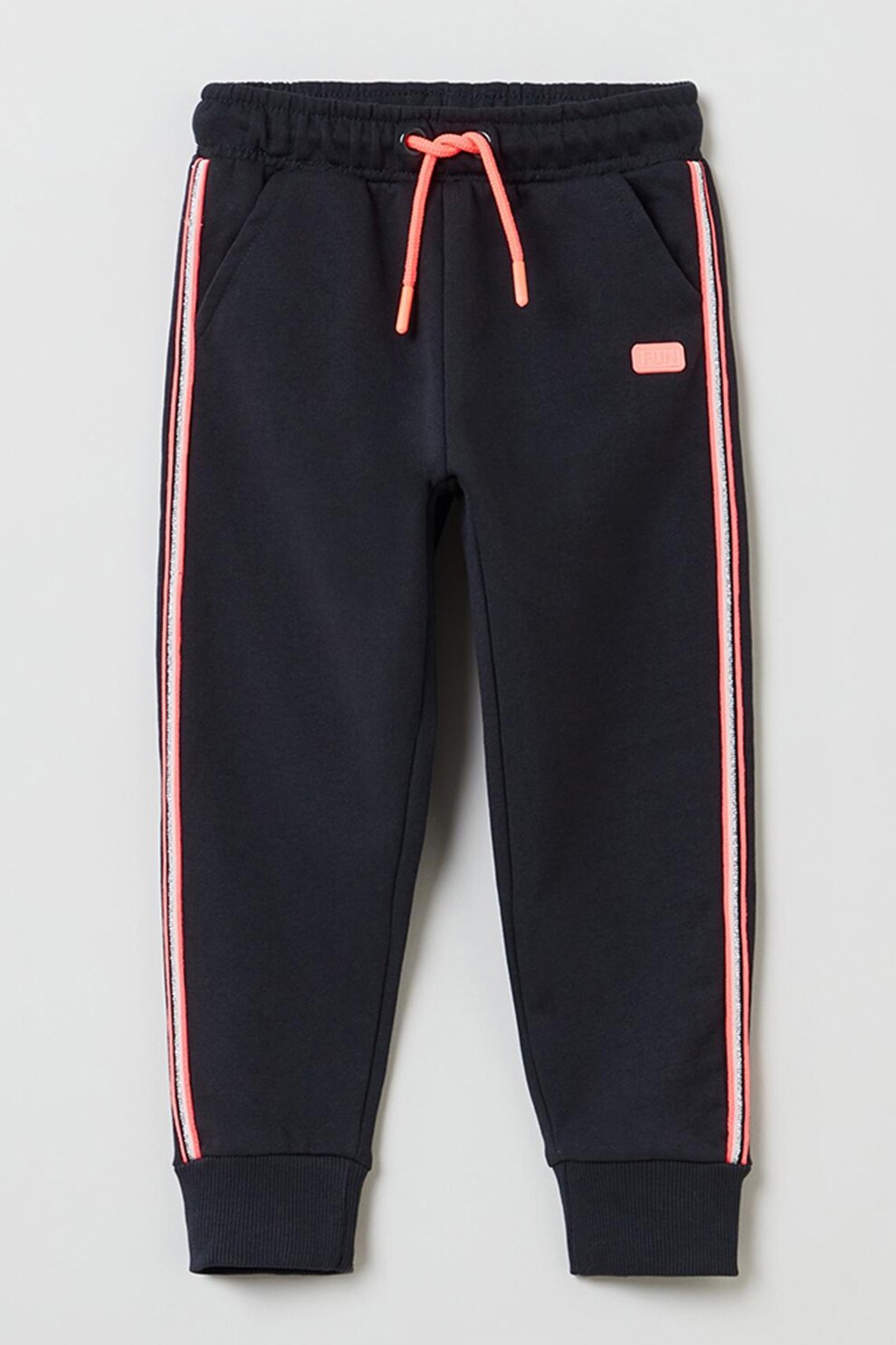OVS, Pantaloni sport conici cu snur in talie, Bleumarin/Corai