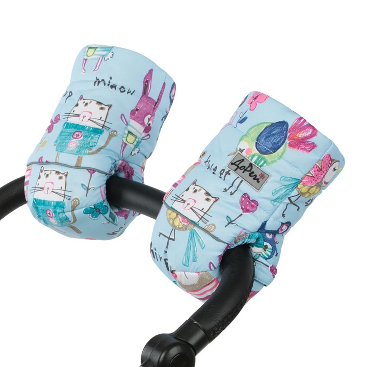 Ръкавици за бебешка количка DoRechi, универсални, Oвча вълна, Сини мишлета