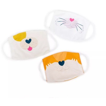 Set 3 masti reutilizabile pentru copii - Catel, pisica si vulpe Set 3 masti reutilizabile pentru copii - Catel, pisica si vulpe
