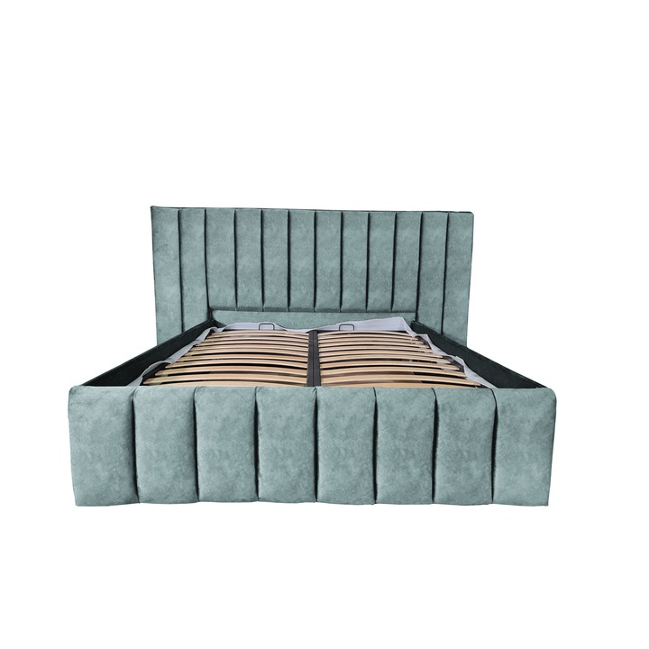 Pat tapitat cu somiera Beds Place, Diego, albastru deschis 139, 120x200 cm, H140