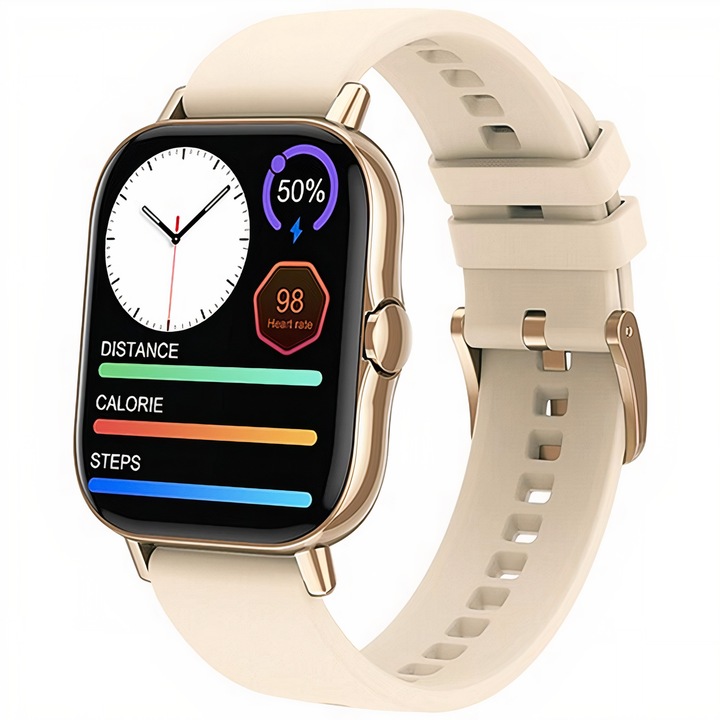Смарт часовник idealSTORE, Men Sport Collection™, Сензорен екран 1.78 инча, Smart HD фитнес екран, Android/IOS, Bluetooth V4.O, IP 67, Запис на сърдечен ритъм, Сън, Крачки, ЕКГ, Аларма, Барометър, Музика, Време, Разговори, Мулти спорт, Златист
