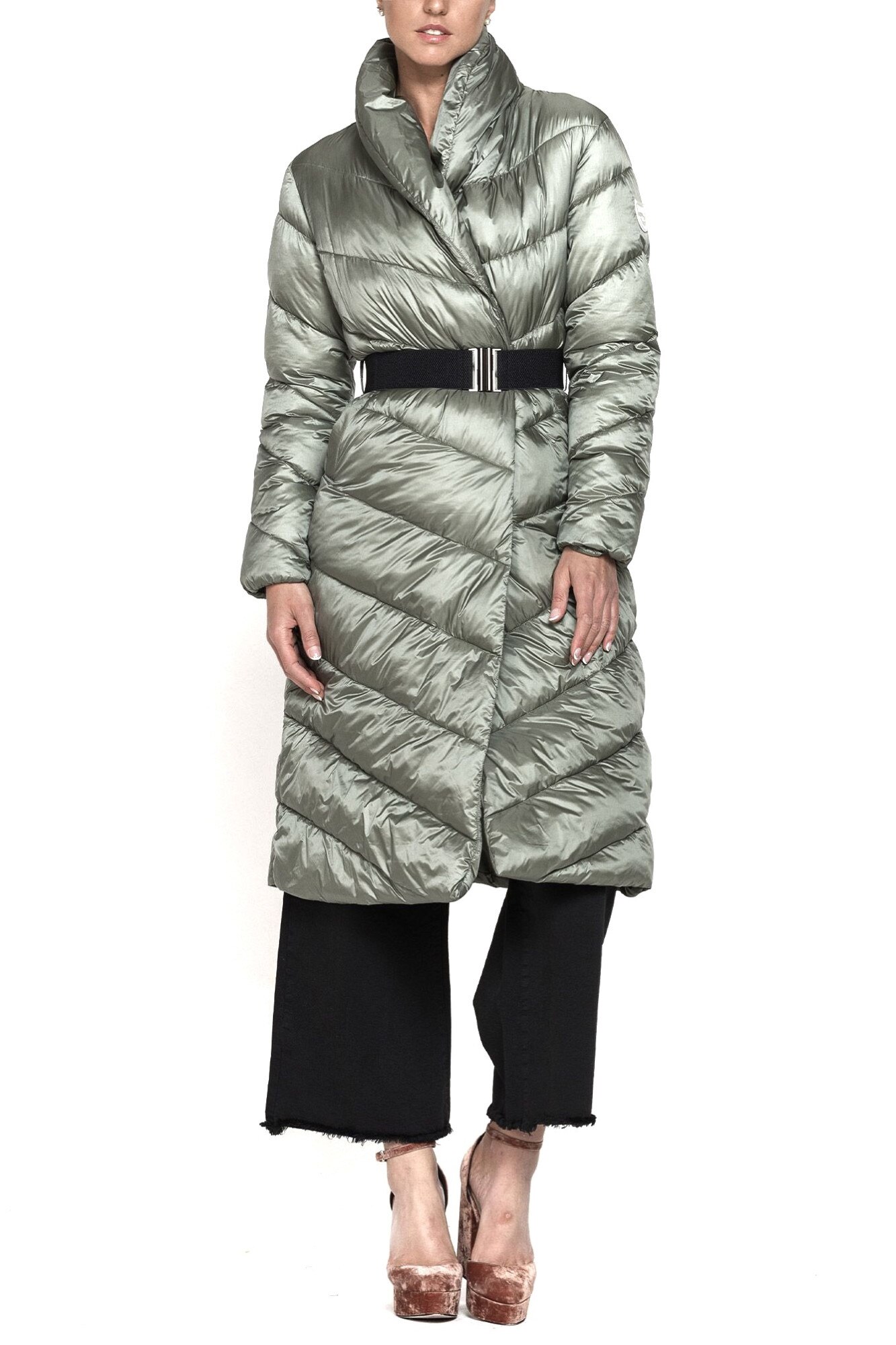 Geaca lunga matlasata , Carrera , Regular fit, Verde deschis