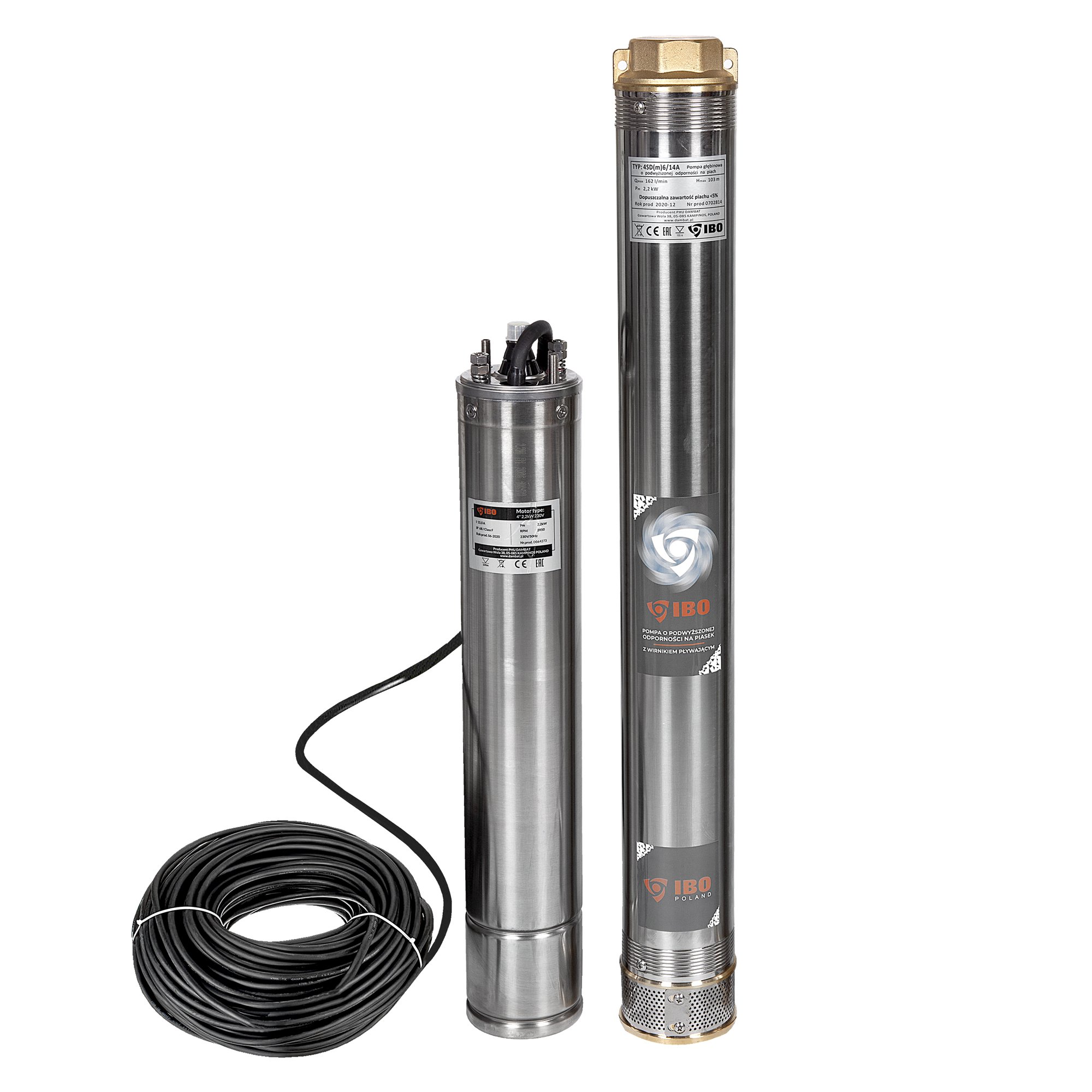 Pompa submersibila Ibo Dambat 4SDM6/14, 2.2kW, debit maxim 162l/min, inaltime refulare 103m, diametru refulare 2 toli, rezistenta sporita la nisip