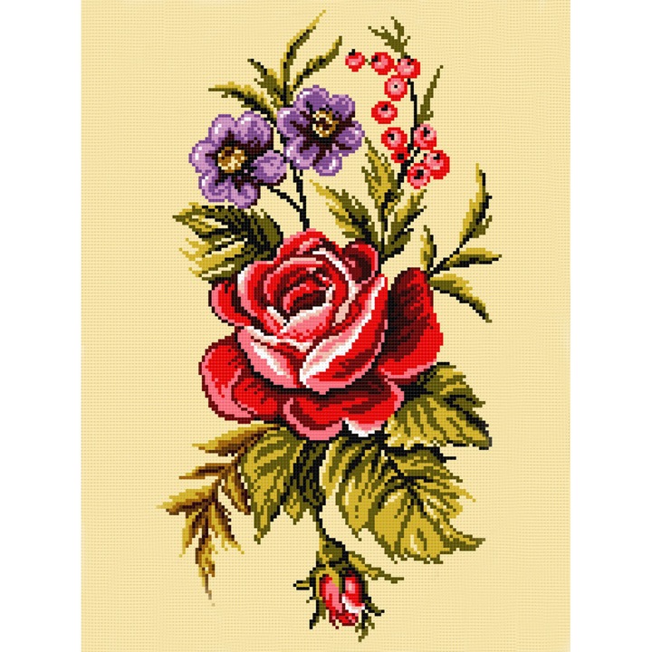 Goblen Flori , Hudemas , kit cu diagrama alb-negru , cu fire mouline , 15x20cm