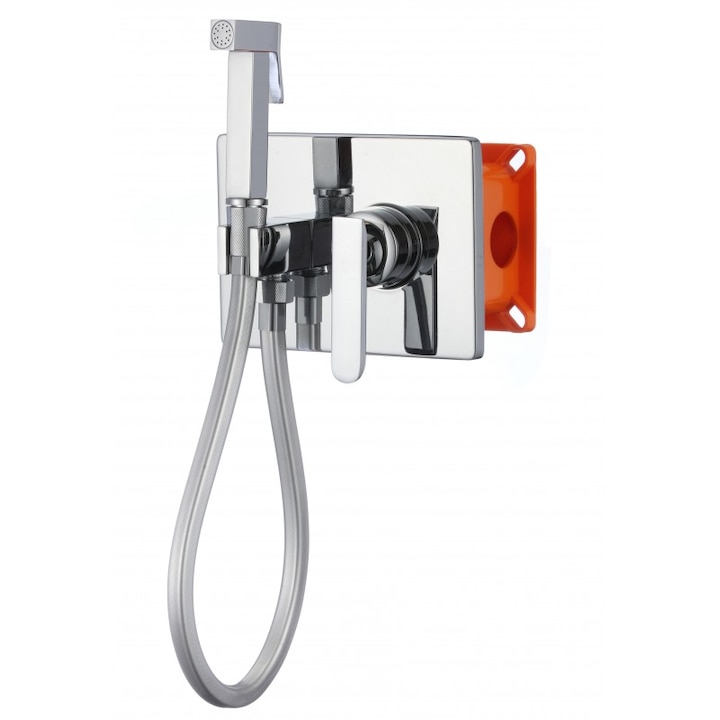 Baterie Inter Ceramic ICF 3315 EASYBOX, Incorporata, Cu receptor pentru bideu si furtun, Alama, Crom