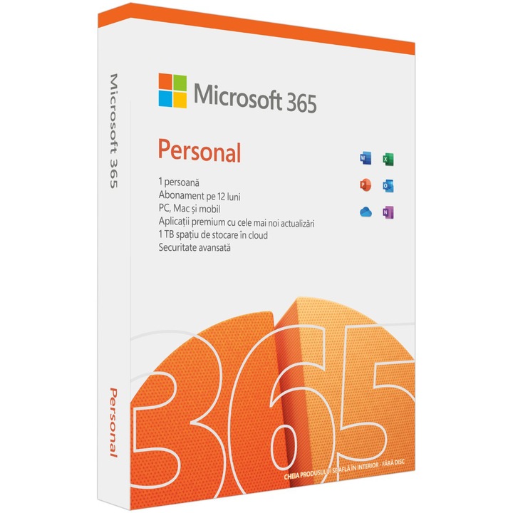 Microsoft 365 Personal, subscriptie 1 an, 1 utilizator, Engleza, retail