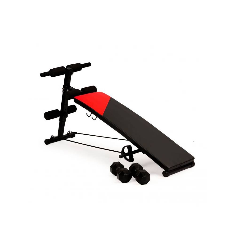 Banca de Exercitii Bigshot BSD2101BLKR cu 2 Greutati 1.5 kg Incluse, Reglabila, Pliabila, 105 x 69 x 30 cm, Negru - Rosu
