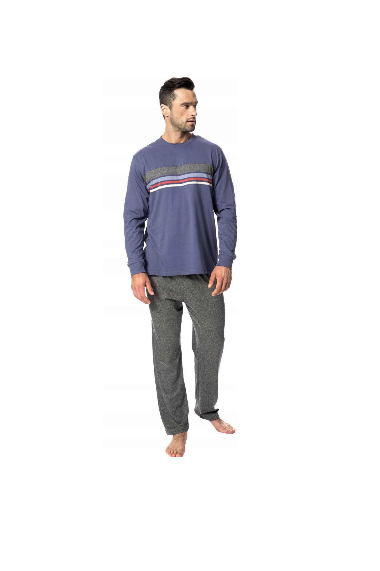 Pijama barbati Rossli, Bumbac, Albastru/Gri, Albastru/Gri