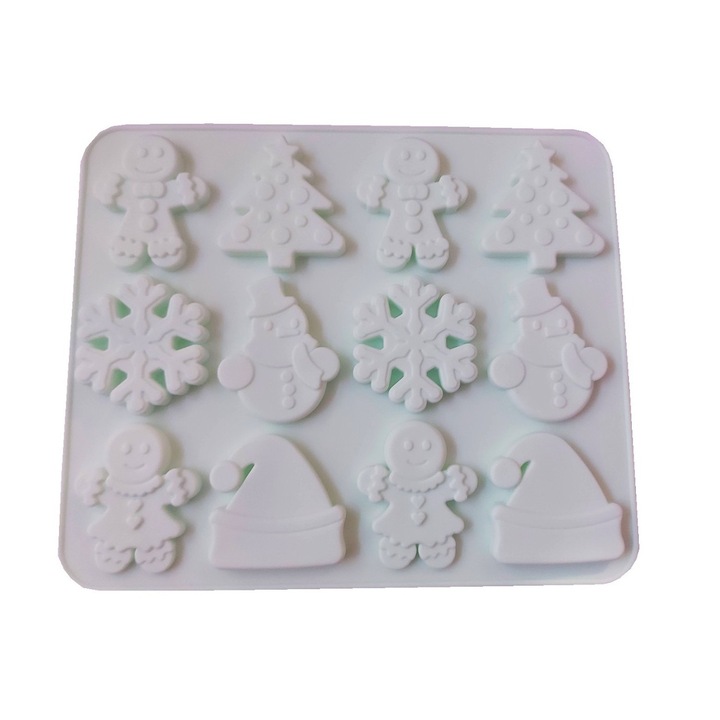 Forma silicon pentru prajituri, 12 cavitati, Sarbatori de iarna, 152COF