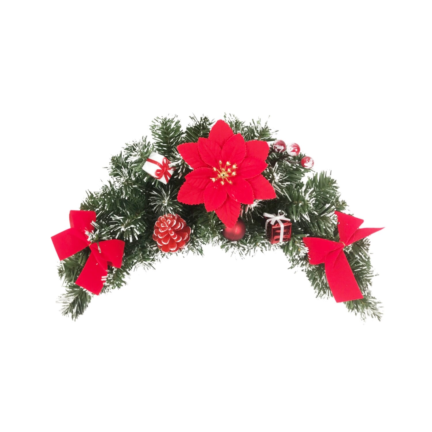 Ghirlanda artificiala de craciun , 46 cm , detalii rosii