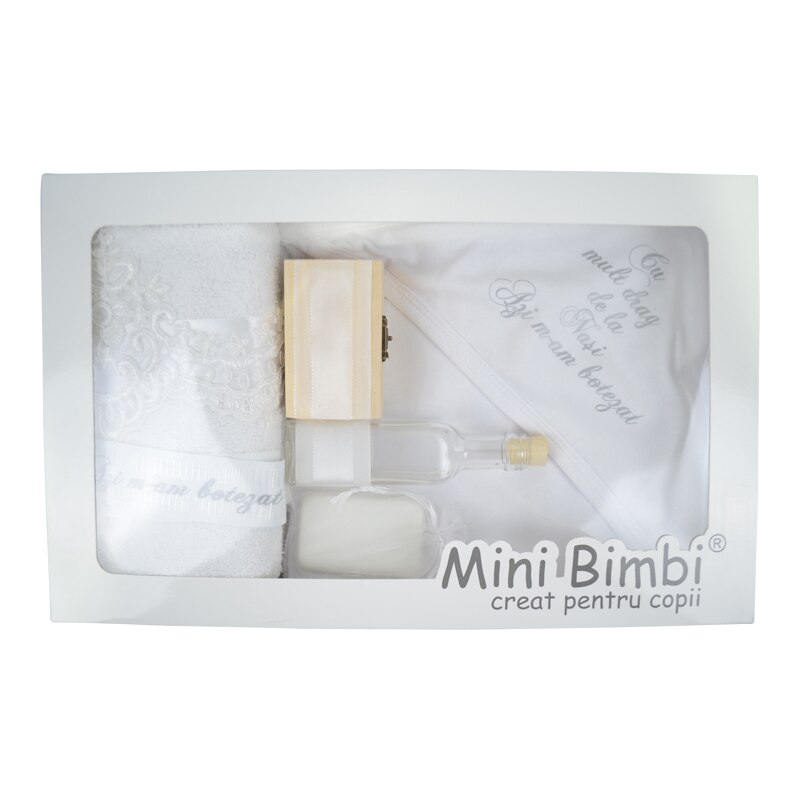 Trusou pentru botez 7 piese Mini Bimbi TBMB-00, Alb 3-6 luni