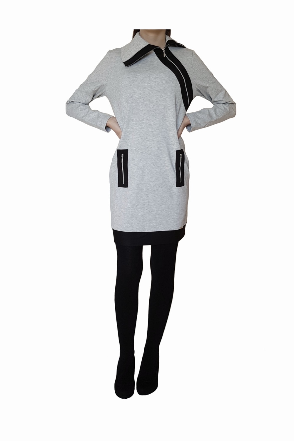 Rochie Dama Larisa, Gri deschis/ Negru